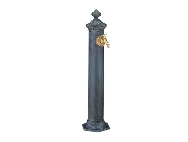 Relaxdays Standbrunnen Antik, mit Wasserhahn, HBT: 84x21,5x25 cm, Wasserzapfsäule Garten, Terrasse, Zierbrunnen, grau