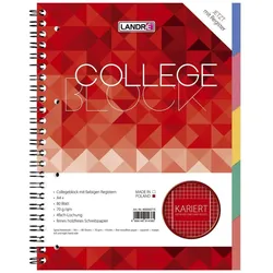 Collegeblock mit Register - A4+, kariert, 70 g/qm, 80 Blatt