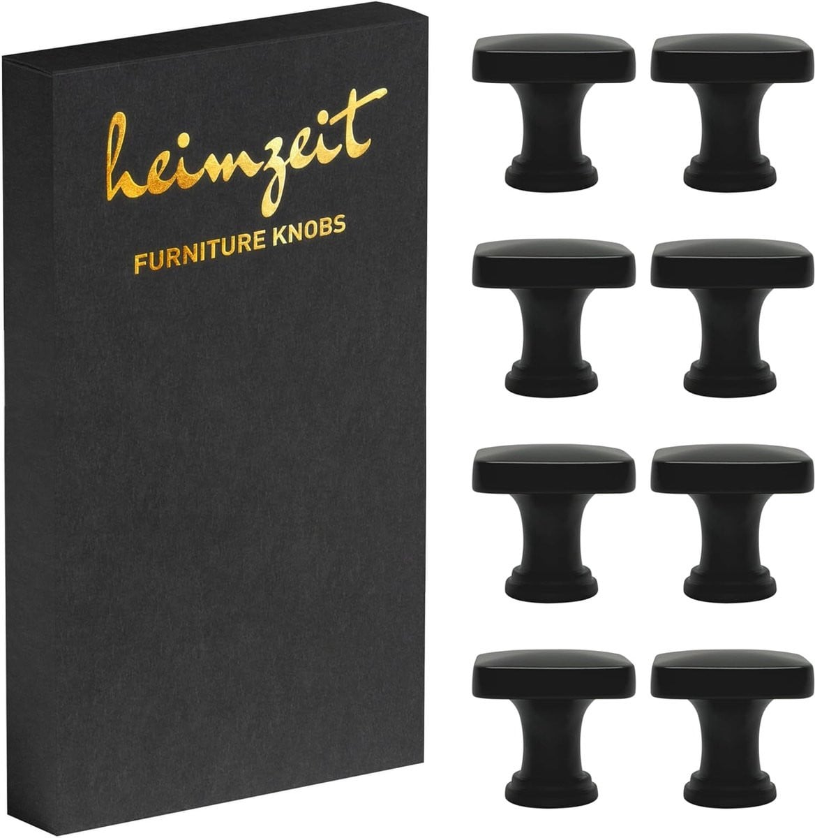 Set van 8 vierkante kastknoppen in zinklegering, zwart