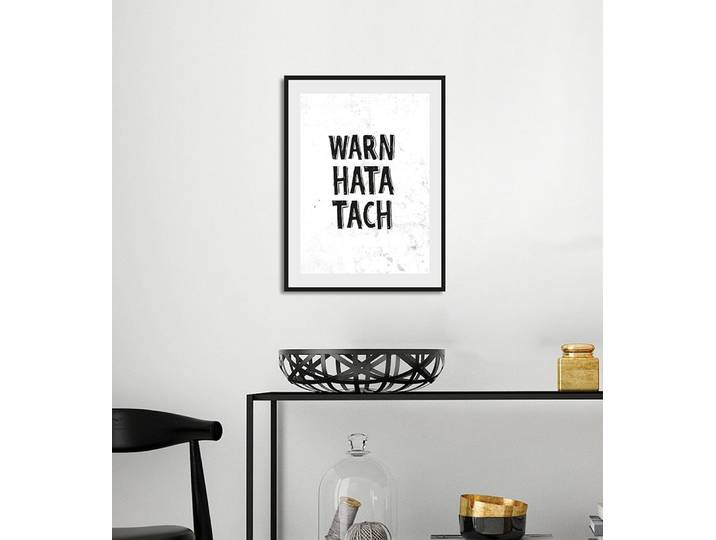 Bild QUEENCE WARN HATA TACH , schwarz-weiss (farbe rahmen: schwarz, farbe bild(er): weiß, schwarz), B:40cm H:50cm, Acrylglas, Holz, Papier, Bilder, Bild, HD Premium Poster-Druck inkl. Holzrahmen