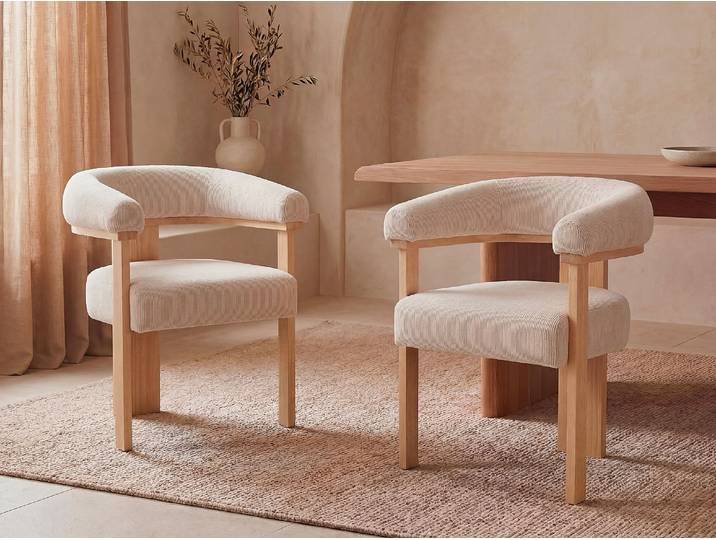 Stuhl mit Armlehnen 6er-Set - Cord & Kautschukholz natur - Beige - LIVELIA