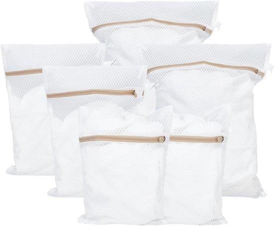 Jhubers Goods Set van 6 ademende waszakken met ritssluiting, wit