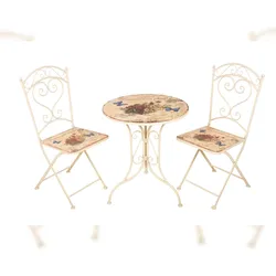 DELUKE Bistro-Set GRETA 3-tlg. Altweiß Stahl Balkonset Gartenmöbel-Set Bistrotisch mit 2 Stühlen Outdoor Sitzgruppe