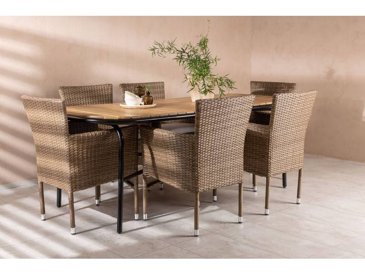 Garten Essgruppe Vesta – 7-teiliges Gartenmöbel-Set mit Tisch aus Akazienholz - 200x90 cm - Luxusbetten24