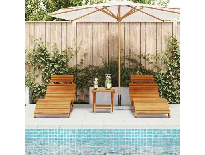 (Promo 2026)Transat 2 pcs SHIELD Fauteuil long de piscine arrière-cour Marron 55x184x64cm Bois d'Acacia Massif 55x184x64cm 890076