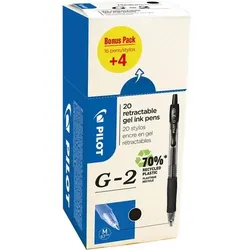 Pilot G2 Einziehbar Gelschreiber Schwarz 0.4 mm Mittel Kegelförmig Nachfüllbar 70% Recycelt 20 Stück
