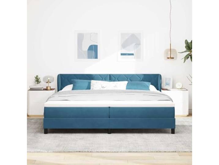 KTHLBRH Doppelbett Samt Dunkelblau 200 x 200 cm Kopfteil verstellbar, modernes Design, weiche Oberfläche, inklusive Federkernmatratze