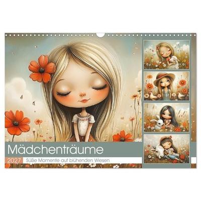Mädchenträume. Süße Momente auf blühenden Wiesen (Wandkalender 2027 DIN A3 quer), CALVENDO Monatskalender