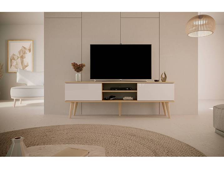 Meuble TV Babydreams 160 x 35cm Blanc/Beige/Imitation chêne Artisan/Blanc