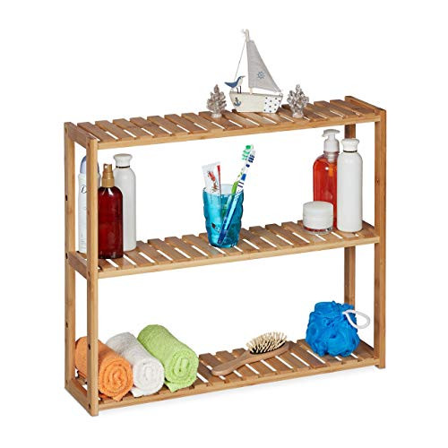 Relaxdays Bamboe Wandrek met 3 Verstelbare Etages, Bruin, H 50 x B 60 x D 15 cm