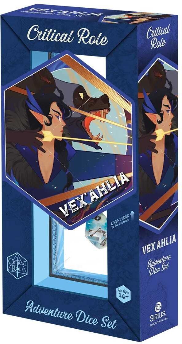 Sirius Dice Critical Role: Vox Machina Adventure Dice – Vex’ahlia, Officially Licensed, 8-Piece Polyhedral Set, Blue-and-White Swirl Design, Critical Role Fans