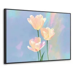 LEINWAND Bilder mit Rahmen - Tulpen - Rosa Akzente - Blau - 140x90