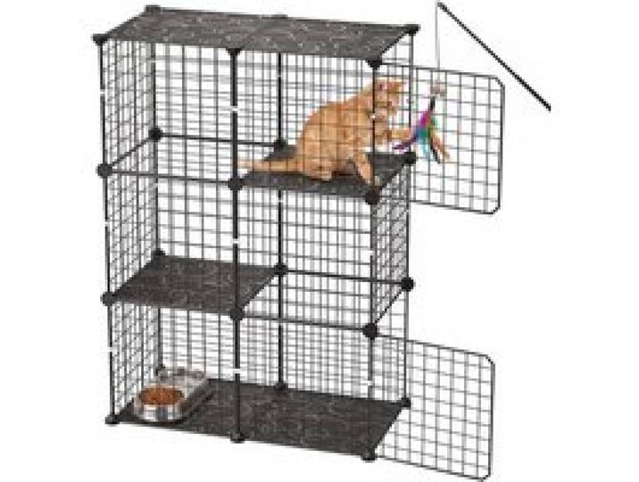 VEVOR Katzenkäfig Katzengehege 3-Stock Katzenauslauf 71,1x35,5x104,1cm, DIY-Katzenlaufstall für Indoor Abnehmbarer Metallgitterkäfig Ideal für 1-2 Katzen Kaninchen Frettchen & Kleintiere Schwarz