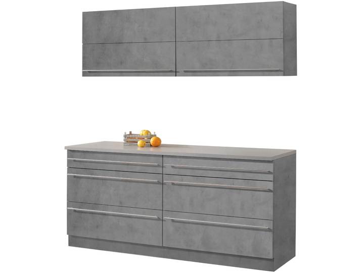 Küche WIHO KÜCHEN Chicago , grau (küche: grau, korpus: betonfarben, arbeitsplatte: canvas grau), B:180cm, Komplettküchen-Sets, Küche, ohne E-Geräte, Gesamtbreite 180 cm