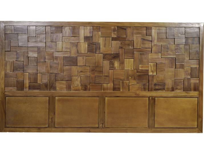 Kopfteil SIT Burgas aus Teakholz im einzigartigen Puzzle-Design , braun, B:220cm H:120cm T:5cm, Massivholz, Polsterauflagen, Kopfteil, Aufwändige Handarbeit macht jedes Kopfteil zum Unikat