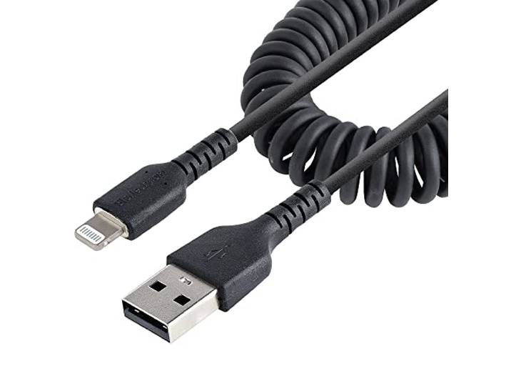 StarTech 1m Spiraal USB-A naar Lightning Kabel, Zwart (RUSB2ALT1MBC)