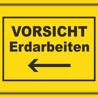 HB-Druck Vorsicht Erdarbeiten mit Richtungspfeil links Schild A3 (297x420mm)