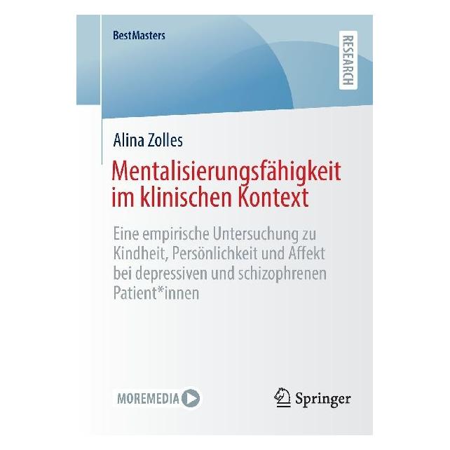 Springer Mentalisierungsfähigkeit im klinischen Kontext (Deutsch, Softcover, Alina Zolles) (71786755)