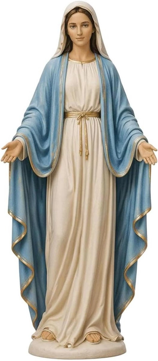 Katholiek Mariabeeld Maagd Maria met gedetailleerd gewaad voor spirituele decoratie, 16 x 10 cm