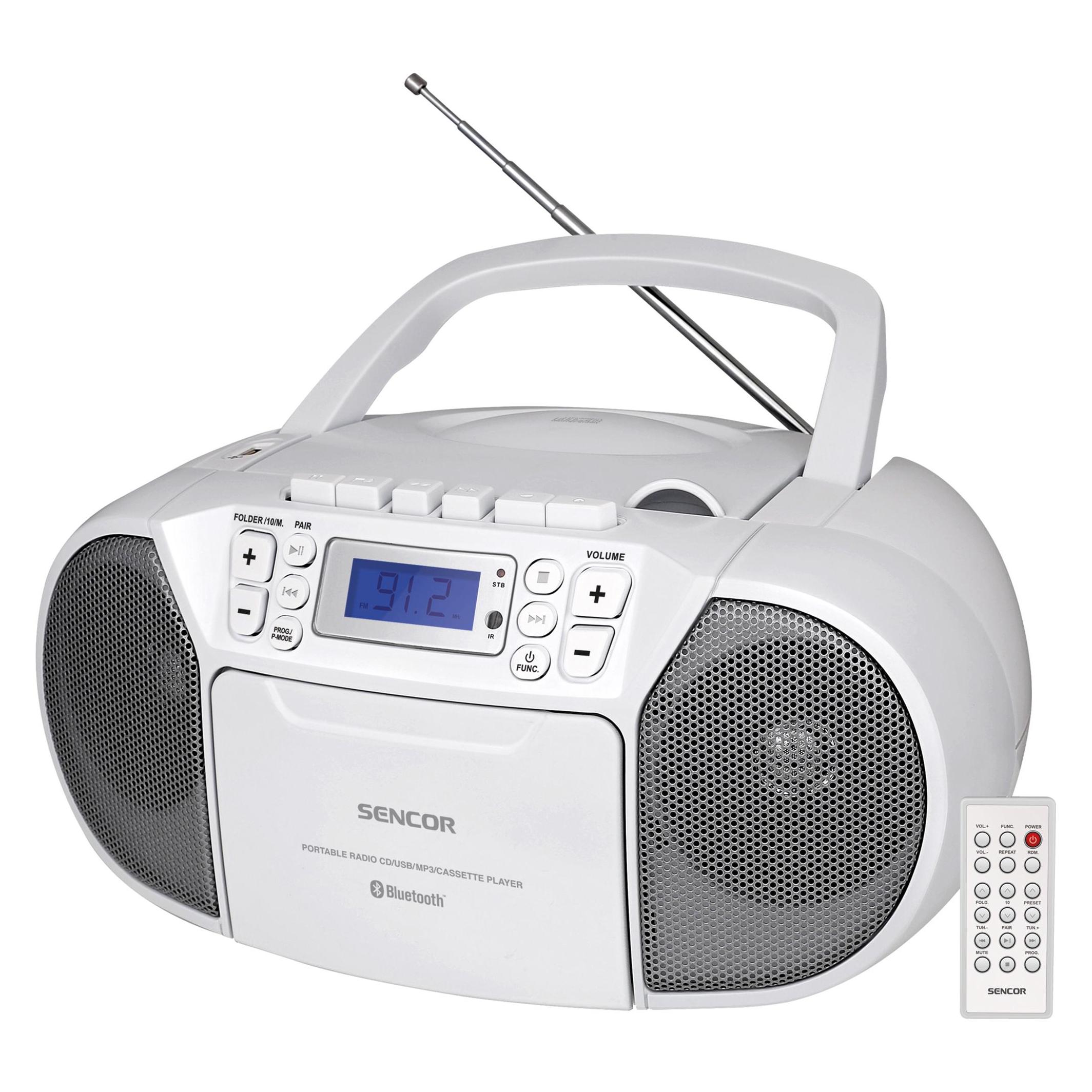 Sencor SPT 3907W CD, BT, CASSETTE weisses Kassettenradio (FM, Bluetooth) (SPT 3907 W)