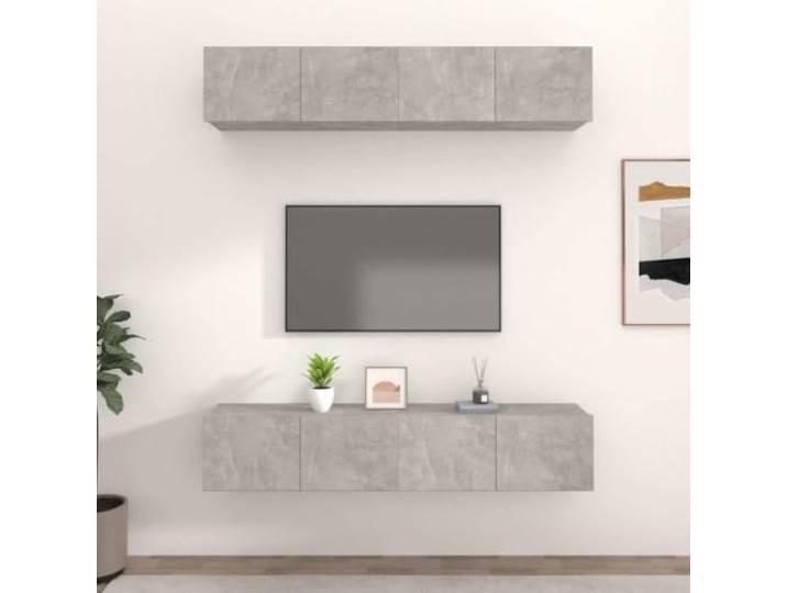 HEFZGDB TV-Schrank Set 4 Stück Betongrau 80x30x30 cm Holzwerkstoff mit Wandmontage und Stauraum Fächern für Wohnzimmer Aufbewahrung