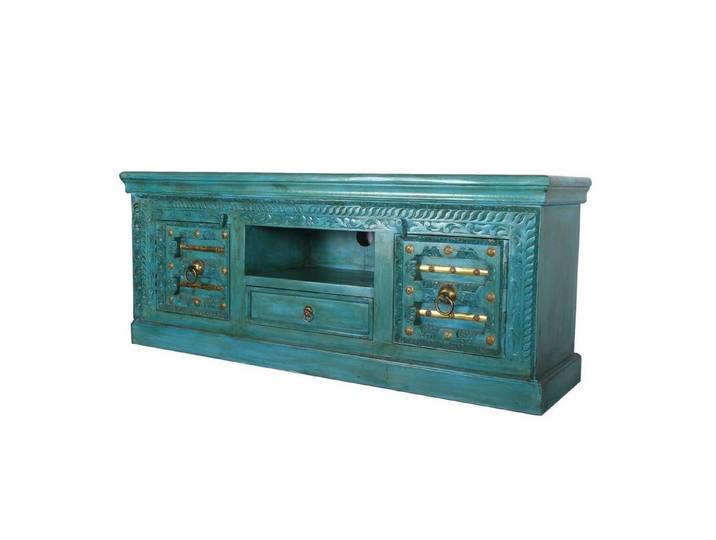 Casa Moro TV-Board Orientalische Fernsehkommode Harim türkis aus Massivholz 150x40x61 cm (Kunsthandwerk, Designer TV-Schrank, TV Lowboard mit Metallapplikationen beschmückt, CATV170), Kunsthandwerk, Designer TV-Schrank