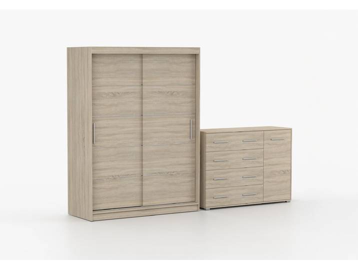 Schwebetürenschrank und Kommode 2-er Set VISTA 06/FRIDA 02 Sonoma Eiche Sonoma Eiche