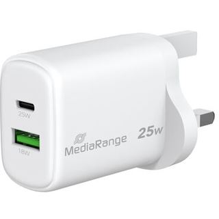 MediaRange Ladeger?t 25W 2-Port 1x USB-A/1x USB-C UK, wei?