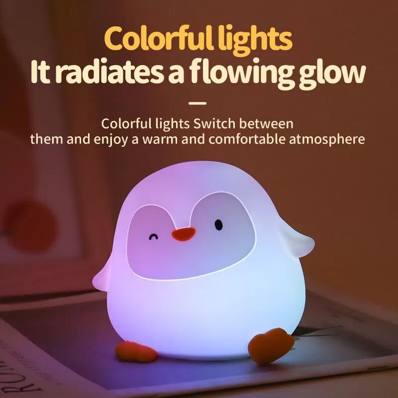 INF Veilleuse Pingouin Pat - Veilleuse Rechargeable en Silicone Souple pour Enfants, compatible avec Huawei, Samsung, APPLE,