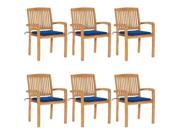 KUTYWEXFM Stapelbare Gartenstühle mit Kissen 6er Set Massivholz Teak Platzsparende Sitzgruppe für Terrasse und Esszimmer mit bequemen königsblauen Polstern und robuster Armlehnenkonstruktion.