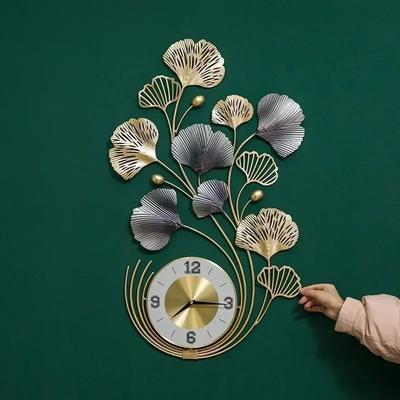 Uplift Essentials Luxury Ginkgo Biloba Metal Wall Art Clock Large Iron Craft Sculpture For Silent Living Room & Porch Decor Luxury Ginkgo Biloba Metal Wall Art Clock Large Iron Craft Sculpture For Silent Living Room & Porch Decor