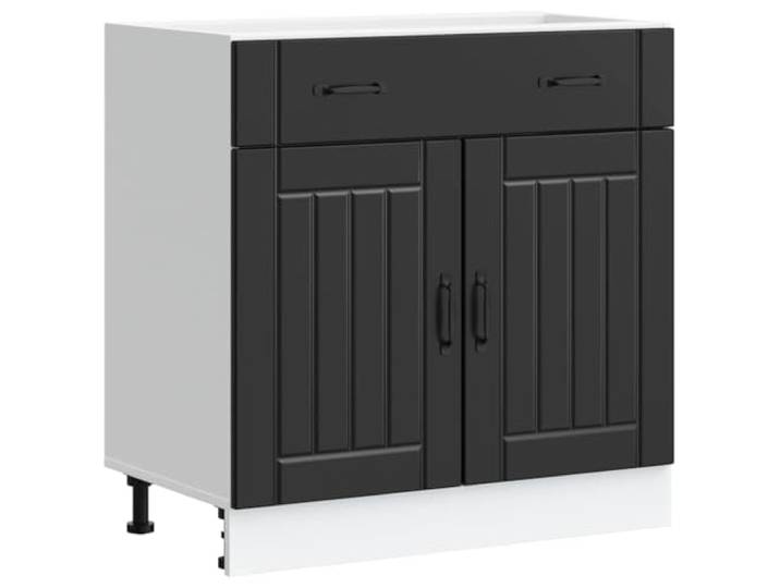 HKTMGDNG Küchen-Unterschrank Lucca Schwarz 80x46x81.5cm Holzwerkstoff Flexibler Beistellschrank für Küche und Speisekammer mit höhenverstellbaren Füßen und 70 kg Belastbarkeit.