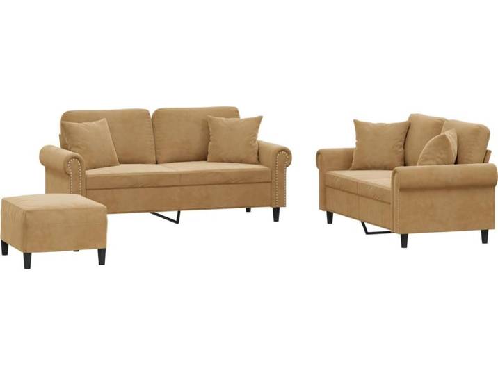vidaXL Ensemble de canapés 3 pièces avec coussins Marron Velours