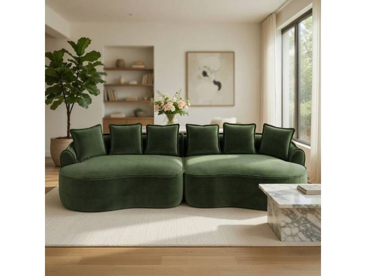 Canapé modulaire 4 places chenille mousse grandes dimensions assise profonde sans montage vert