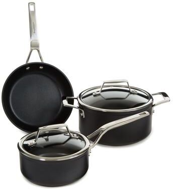 BergHOFF Essentials 5Pc Non-stick Hard Anodized Cookware Set For Two With Glass lid, Black