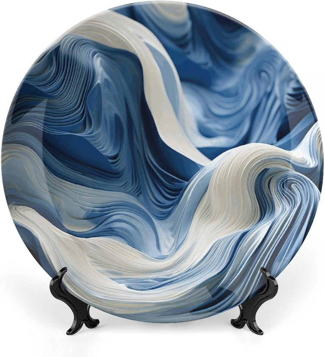 Decoratieve Keramische Wanddecoratie Blauw Wit met Standaard en Haak