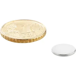 100 Scheibenmagnet, 10 mm, 1,0 mm, N35, 100 Stück, Neodym, silber