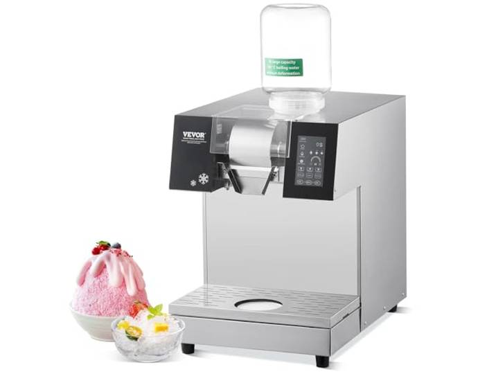 VEVOR Machine à Glace Râpée de Neige Commerciale\, Machine à Râper la Glace 240 kg/24H\, Machine à Glace Pilée en Inox\, Système de Refroidissement par Liquide\, Glace Rasée pour Dessert Boulangerie Café