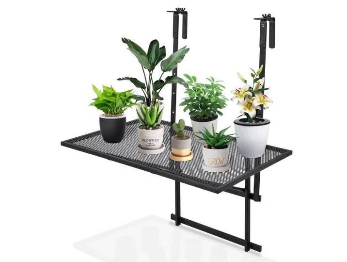 GIANTEX Table de Balcon Suspendue Pliante en Fer avec 5 Niveaux de Hauteur Réglable Support Anti-Rouille Charge Max 20kg