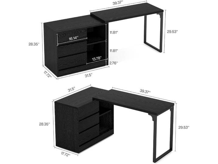 L-förmiger Schreibtisch mit Schubladen, wendbarer Eckschreibtisch mit Aufbewahrungsschrank, modern, schwarz