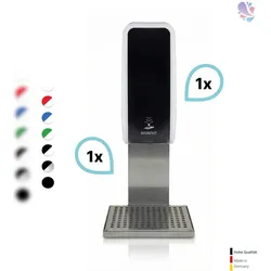 Blanc HYGIENIC SET: Desinfektionsspender SENSOR, berührungslos Blanc Cosmos versch. Farben+Edelstahlhalterung mit Auffangschale : Farbe - Schwarz / Weiß
