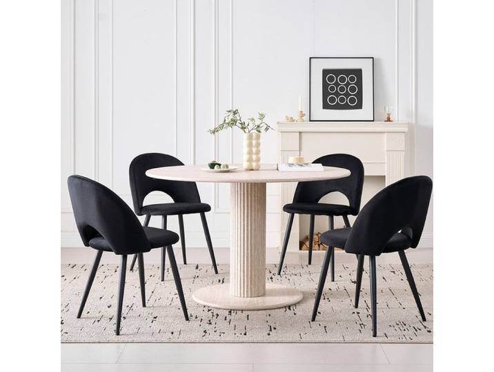 Lot de 4 - GrandCA HOME - Chaises de Salle à Manger Modernes -Dossier Creux en Velours Côtelé Rembourrées(Noir)