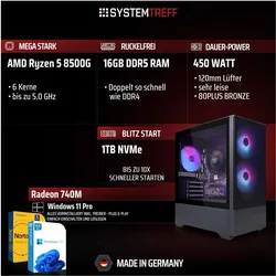 Systemtreff Multimedia PC G255006 (1000 GB, 16 GB, AMD Ryzen 5 8500G, Radeon 740M), PC, Schwarz