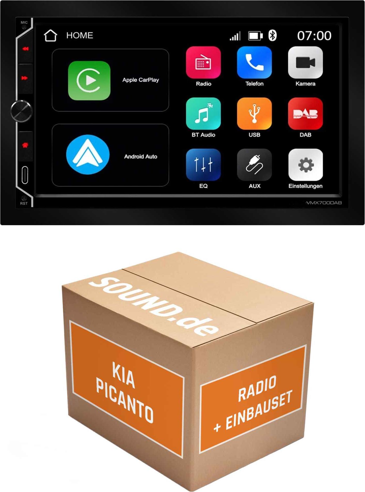 Autoradio Einbaupaket ESX VMX700DAB passend für Kia Picanto | CarPlay Wireless Android Auto Wireless Bluetooth