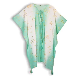 Nomad Sari On the Med Collection - Kaftan - White & Turquoise & Gold Fish Design
