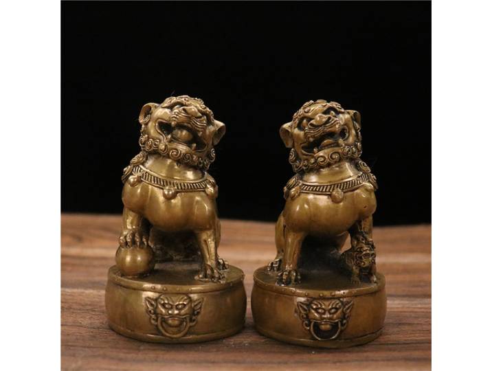 Paire de statues de Lion chinois en laiton, ornement Feng Shui, attirant la richesse, Lion gardien, décoration de bureau pour la maison, artisanat exquis