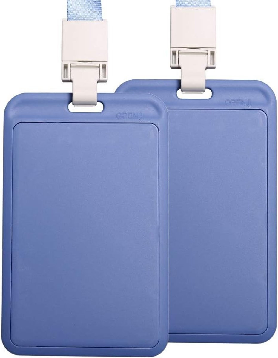 2 Stuks Verticaal ID Kaart Houder met Lanyard Nekband voor Naamtag en Studentenkaart - Grijs-Blauw