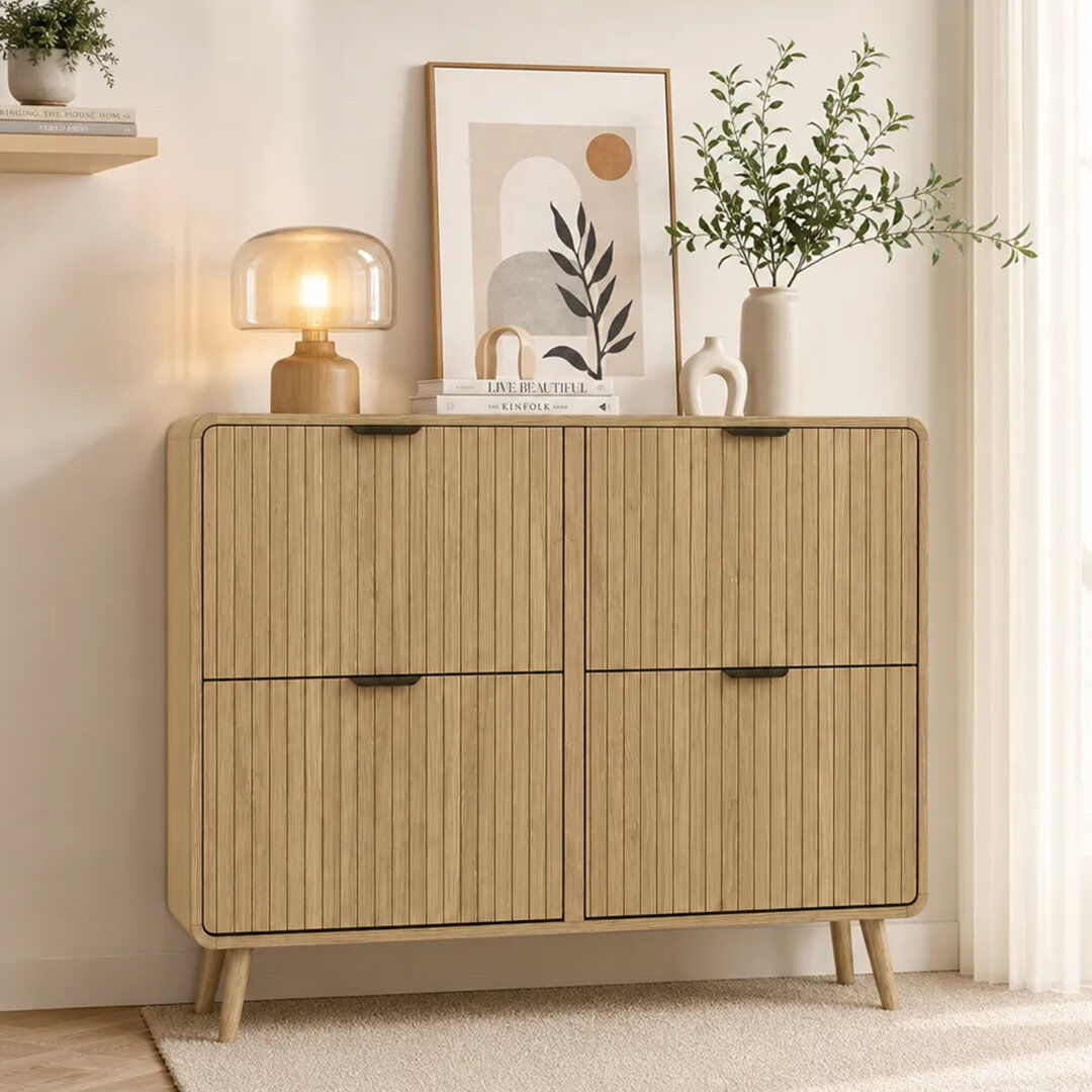 HAUSPROFI 10 Pair Shoe Storage Cabinet Natural wood color 10