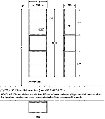 Villeroy & Boch V&B Hochschrank FINION 418x1516x270 Ans li Reg go ma/wh ma