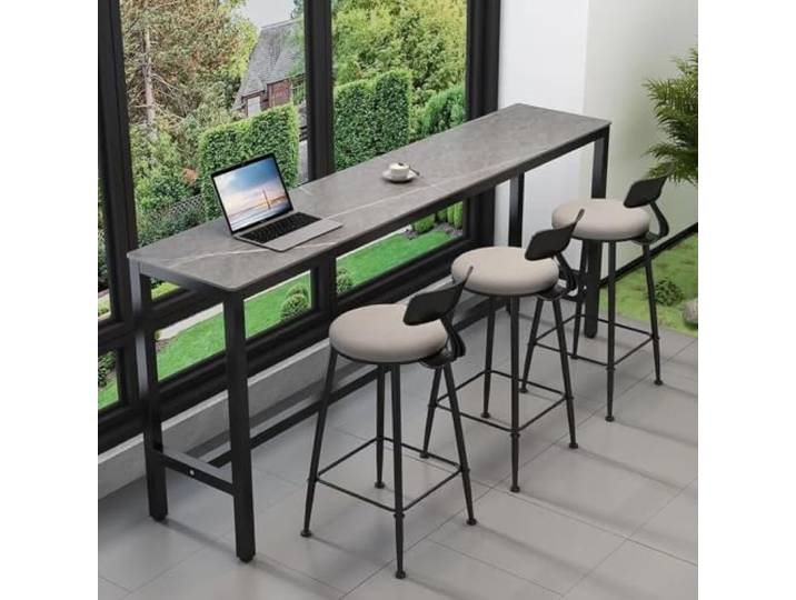 Bartisch, Hochtisch Schmal Mit Sintersteinplatte, Stabilem Metallgestell Robuster Stehtisch, ohne Hocker, platzsparend, belastbar, zeitloses Design, ideal für Kücheninsel, Café und Kneipe